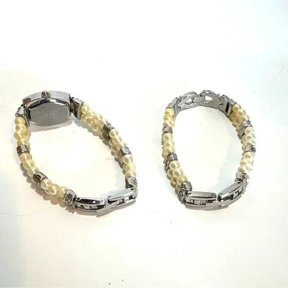 Vintage Ladies Pearl & Rhinestone Quartz Watch With Double Strand Bracelet - Picture 3 of 7